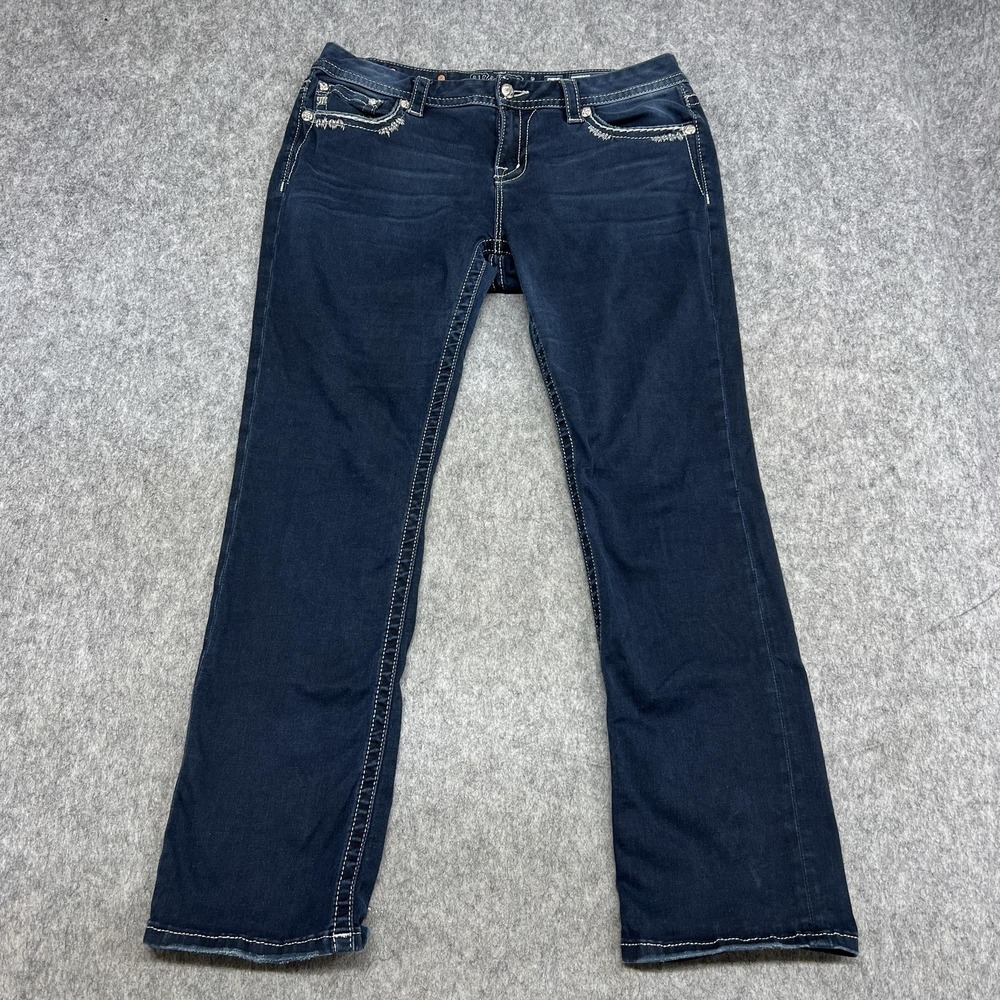 Miss Me Jeans Womens 33 Blue Mid Rise Easy Straight Thick Stitch Stretch 34x31